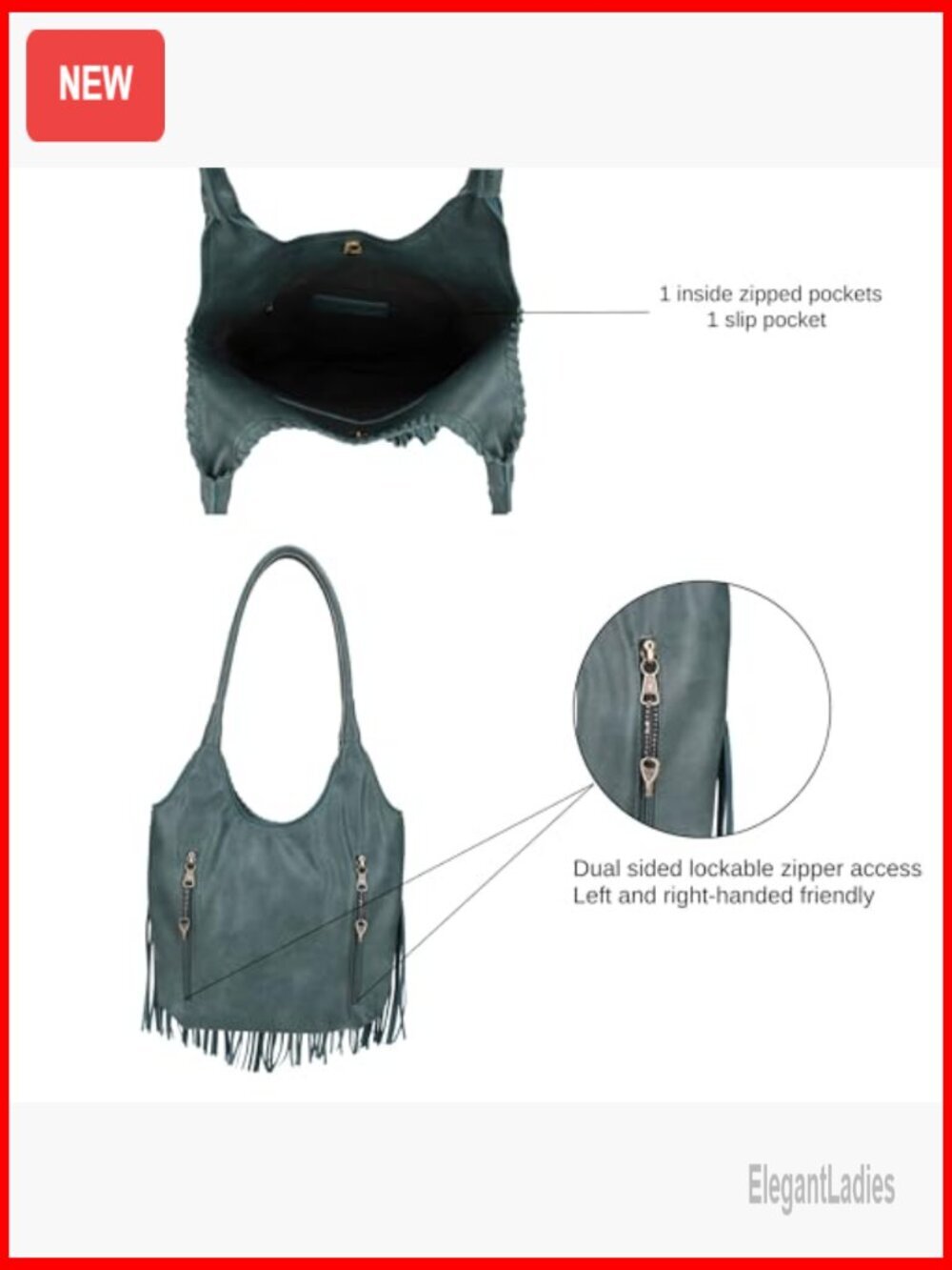 Faux Leather Fringe Tote Bag with CCW Pocket, One Size - Picture 5 of 7
